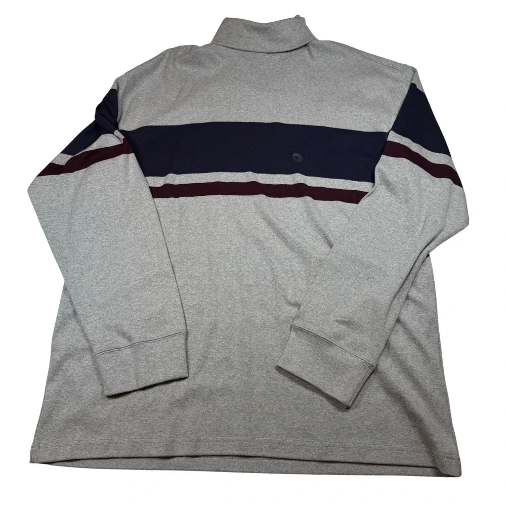 Tommy Hilfiger Mens XL Gray Striped Turtleneck Long Sleeve Cotton Shirt Navy Red